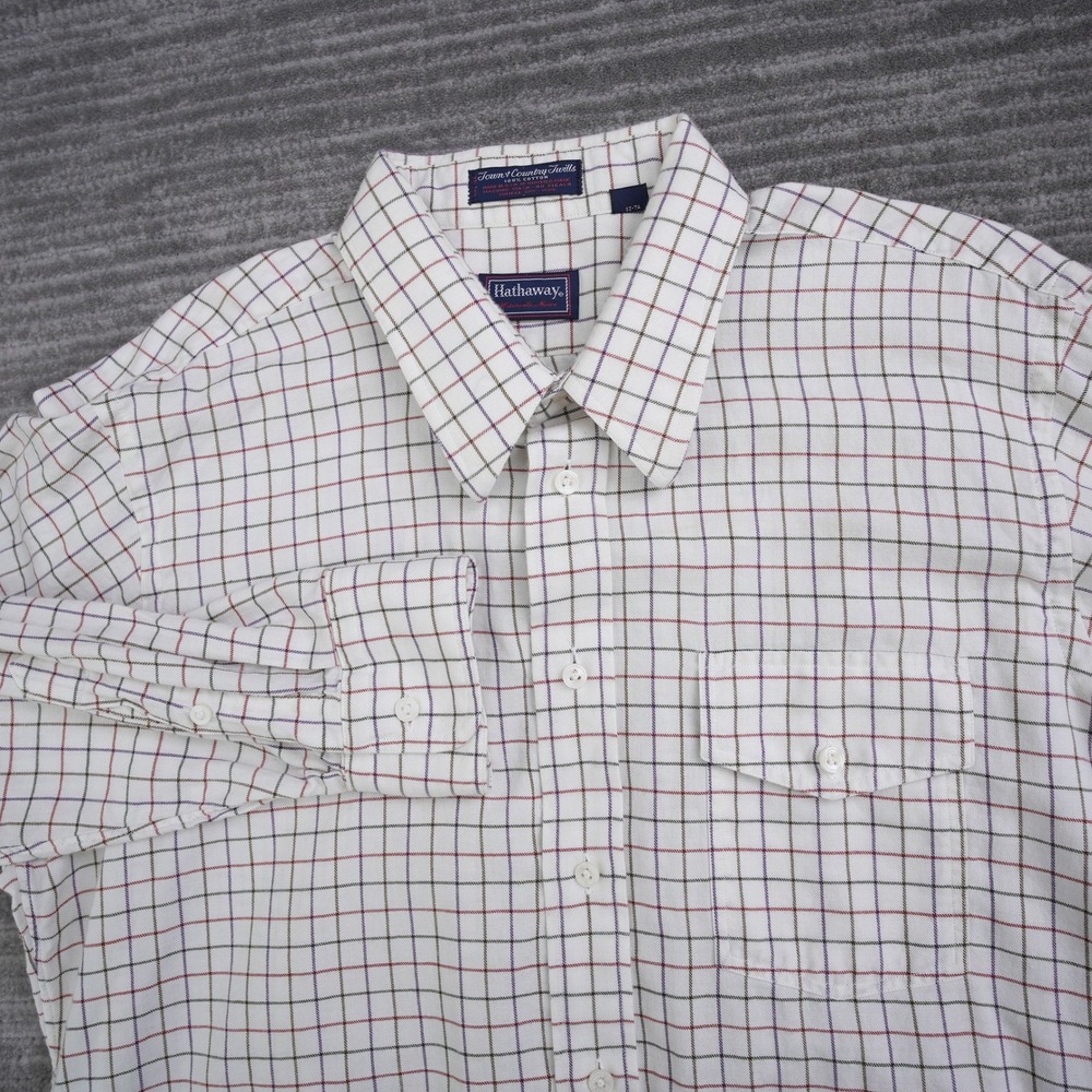 Hathaway Town & Country Twills Mens 16.5 34 White Tattersall Check Cotton Shirt